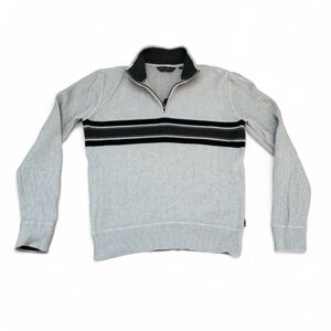 Eddie Bauer Men's Light Gray Zip-Up Sweater with Stripes